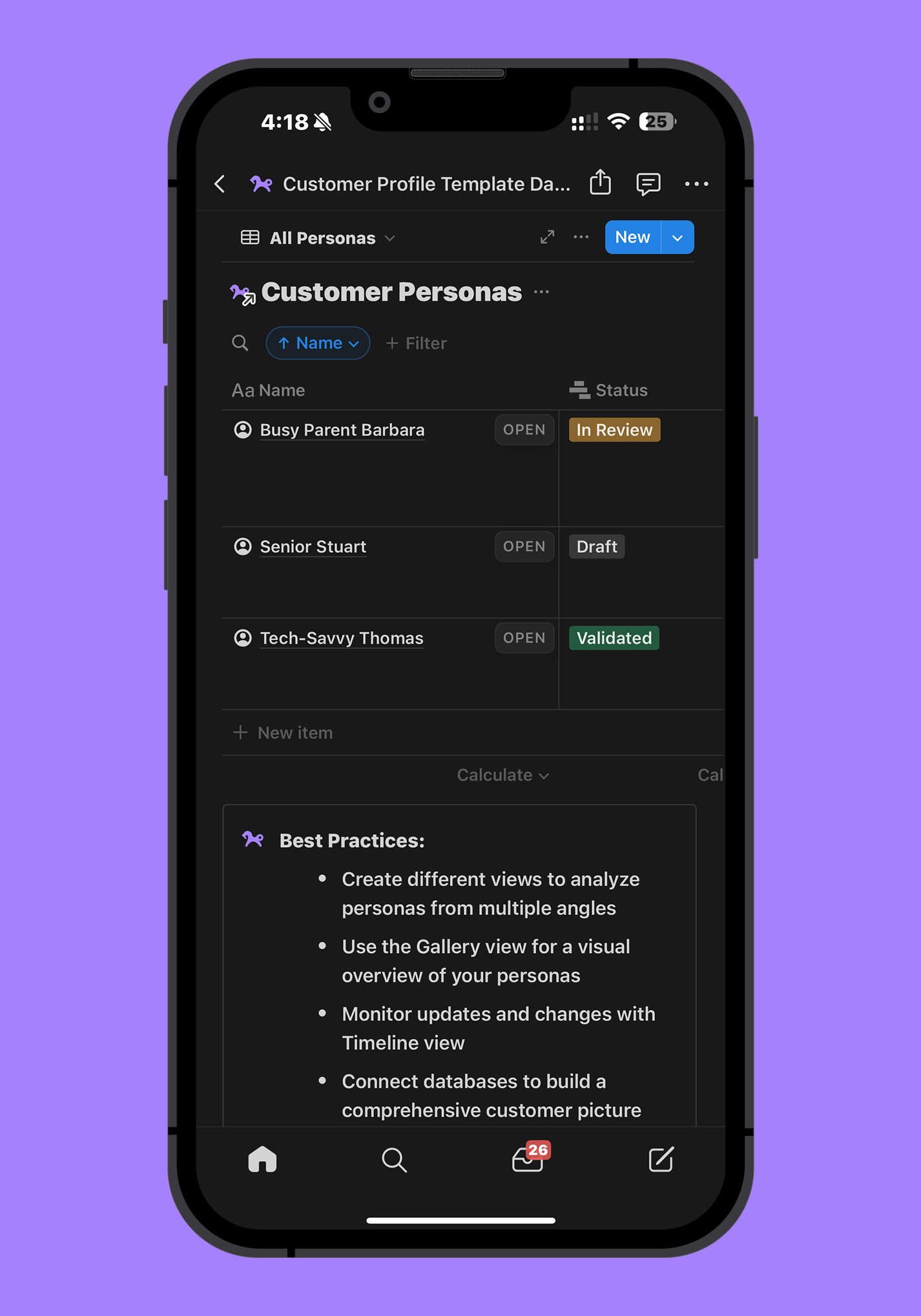 Customer Profile Template & Persona Database